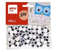 APLI 18253-100 Yeux mobiles adhésifs noirs pour loisirs créatifs et artisanat - Taille: 10mm