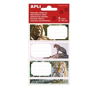 APLI 18434-9 Étiquettes scolaires adhésives Animaux de la Jungle - 36 x 81 mm