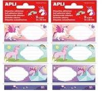 APLI 18435 - 9 Étiquettes scolaires adhésives Licornes - 36 x 81 mm (Lot de 2)