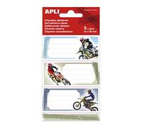 APLI 18442 - 9 Étiquettes scolaires adhésives Motos - 36 x 81 mm