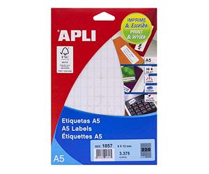 APLI 1857 Étiquettes A5 blanches 8,0 x 12,0 mm 15 feuilles