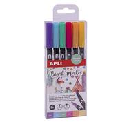 APLI 18574 - Set de 6 feutres aquarelle dans les tons pastel à double pointe (1 pointe ronde de 1 mm et 1 pinceau de 1-4 mm)