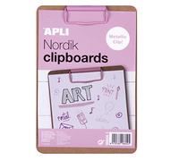 APLI Porte-bloc Nordik G - Pour document A5, clip métal rose, bois