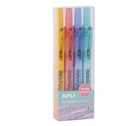 Apli 18933 - Lot de 4 surligneurs pastel rétractables à pointe biseautée - Feutres couleurs pastel.