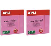 APLI 19082 - Notes adhésives FUNNY 75 x 75 mm - Bloc de 100 feuilles couleur rose pastel (Lot de 2)