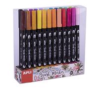 Apli 19193-24 feutres aquarellables aux couleurs assorties - Double pointe (ronde de 1 mm et pinceau de 1 à 4 mm) - Idéal pour les illustrations - Feutres aquarelle pour dessins.
