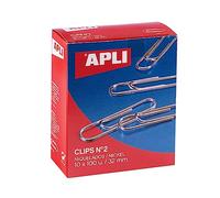 APLI 19659 - Lot de 1000 Trombones Nickelés N°2 32 mm, 10 Boîtes de 100 Unités, Clips de Bureau Métalliques Résistants à l’Oxydation pour Classement et Organisation de Documents
