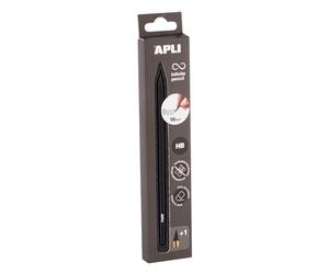 Apli 19828 - Crayon infini avec corps en métal noir, crayon éternel sans encre avec mine de rechange