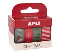 Apli 19838 - Rubans adhésifs décoratifs de Noël - Papier type WASHI TAPE - Motifs et couleurs de Noël - 4 rouleaux - Rubans de 15 mm x 10 m.