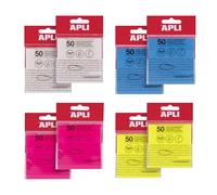 APLI 19900 Lot de 8 blocs de notes adhésives transparentes 75 x 75 mm en couleurs assorties, 50 feuilles translucides/bloc, imperméables, pour l'école ou le bureau