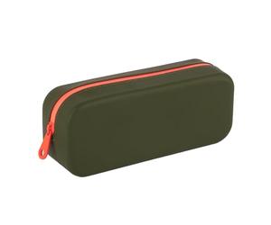 Apli 19914 - Trousse Scolaire en Silicone Bicolore Kaki et Orange, imperméable, Design rectangulaire Moderne,Douce au Toucher, Collection Néon, Dimensions 75x185x55 mm.
