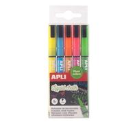 Apli 20103 - Marqueurs craie liquide couleurs fluo - Pack de 5 - Pointe ronde 3 mm - Effaçables - Pour tableau noir, verre et vitrines