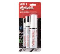 Apli 20104 - Marqueurs craie liquide blancs - Pack 3 pointes (3/5,5/15 mm) - Effaçables - Pour tableau noir, menus, verre et vitrines
