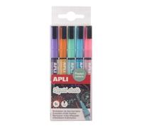 Apli 20326 - Marqueurs craie liquide couleurs pastel - Pack de 5 - Pointe ronde 3 mm - Effaçables sur surfaces non poreuses - Pour vitrines, tableaux et verre