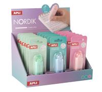 APLI 20391 - Présentoir de 18 rubans correcteurs rétractables Nordik, correcteur blanc 5 mm x 6 m