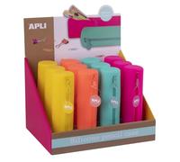 APLI 20404 - Boîte de présentation avec 12 étuis en silicone ronds de couleurs fluo assorties