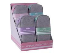 APLI 20407 Boîte de présentation avec 8 trousses en néoprène XL rectangulaires grises avec finition de couleurs assorties