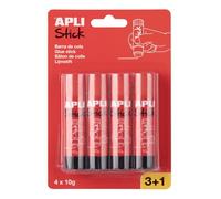 APLI 20458 - Lot de 4 (3+1) bâtons de colle 10 g - Colle en bâton pour papier, carton, photos - Application propre - École et bureau