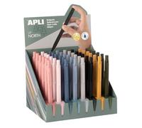 Apli 20461 - Présentoir 48 stylos métalliques Up North, corps en métal hexagonal, couleurs assorties
