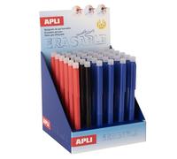 Apli 20512 - Présentoir 36 stylos gel effaçables 0,5 mm, encre gel thermosensible, bleu noir rouge