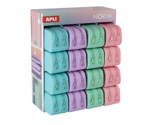 Apli 20617 | Présentoir de comptoir Nordik avec trousses doubles en silicone | Double compartiment | Assortiment complet | 16 trousses incluses | Idéal école et bureau