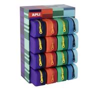 APLI 20658 | Présentoir de comptoir avec trousses bicolores en silicone aux couleurs intenses | Assortiment complet de 16 trousses | Idéal pour école et bureau
