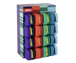 APLI 20658 | Présentoir de comptoir avec trousses bicolores en silicone aux couleurs intenses | Assortiment complet de 16 trousses | Idéal pour école et bureau