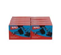 APLI 20889-120 Pinces métalliques rabattables noires 19 mm - 120, Pack de 10 boîtes de clips de bras pliables