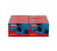 APLI 20891-120 Pinces métalliques rabattables noires de 25 mm - 120, Pack de 10 boîtes de clips de bras pliables