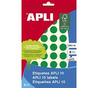 Apli 2741 Lot de 10 étiquettes rondes Vert 16 mm