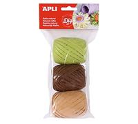 Apli 935977 14413 - Lot de 3 pelotes de Raphia décoratif en fibres naturelles - Tons naturels - 3x30 mètres - Bobines de Raphia pour emballage cadeaux et loisirs créatifs.