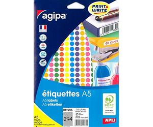 APLI-AGIPA 011995 Pastille adhésive ETUI A5 2058 ETQ COUL/ASSOR 8MM