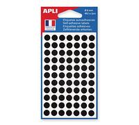 APLI-Agipa - Adhésif permanent - noir - diamètre 8 mm 462 étiquette(s) (6 feuille(s) x 77 étiquettes