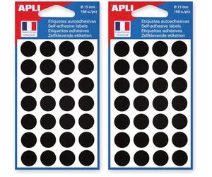 APLI-AGIPA 111847 Pastille Adhésive Pochette, Noir, 15mm (Lot de 2)
