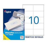 AGIPA Étiquettes 105×57 mm – Boîte 1000 (10×100F A4) Multi-usage Coin droit Permanent Blanc