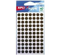 APLI-Agipa - Adhésif permanent - noir - diamètre 8 mm 462 étiquette(s) (6 feuille(s) x 77 étiquettes