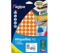 AGIPA Lot de 5 Etuis A5 (10F) de 960 Pastilles Gommettes Rondes 15 mm Orange