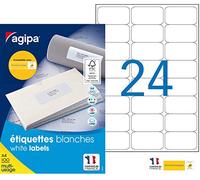 Apli Agipa - Boite Étiquettes Adhésives Blanches Multi-Usages Coins Arrondis - Certifié FSC - Anti-bourrage - 63,5 x 33,9 mm - 2400 Étiquettes