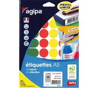 Apli-Agipa Etiquettes - Adhésif Permanent - Vert, Rouge, Jaune, Bleu, Orange - Diamètre 24 Mm 280 Étiquette(S) (7 Feuille(S) X 40 Étiquettes