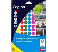 Apli-Agipa - Mat - Adhésif Amovible - Jaune, Bleu, Rouge, Rose, Vert - Arrondi 15 Mm 576 Étiquette(S) (6 Feuille(S) X 96 Étiquettes