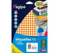 Apli-Agipa - Mat - Adhésif Permanent - Orange - Diamètre 8 Mm 2940 Étiquette(S) (10 Feuille(S) X 294 Enveloppe Avec Eurohole - Étiquettes Multi-Emploi