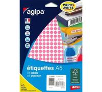 Apli-Agipa - Mat - Adhésif Permanent - Rose - Diamètre 8 Mm 2940 Étiquette(S) (10 Feuille(S) X 294 Enveloppe Avec Eurohole - Étiquettes Multi-Emploi