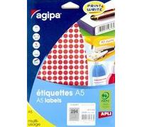 Apli-Agipa - Mat - Adhésif Permanent - Rouge - Arrondi 15 Mm 960 Étiquette(S) (10 Feuille(S) X 96 Étiquettes