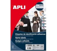 APLI Étiquettes textiles adhésives 63,5×29,6 mm - 540 pcs (20 feuilles) Blanc, adhésif amovible, imprimables