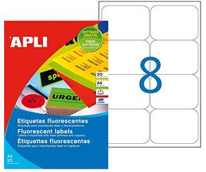 APLI Etui 160 étiquette 99,1x67,7 mm (8 x 20F A4) Las/Cop Coin Rond FLUO Jaune