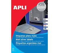 APLI Etui 20 étiquette A4 210x297 mm (1 x 20F A4) Las/Cop Coin Droit Polyester Argent