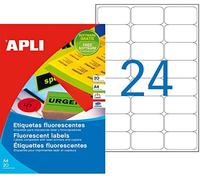 APLI Etui 480 étiquette 64x33,9 mm (24 x 20F A4) Las/Cop Coin Rond FLUO Jaune
