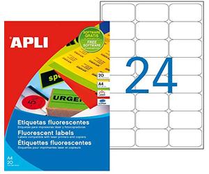 APLI Etui 480 étiquette 64x33,9 mm (24 x 20F A4) Las/Cop Coin Rond FLUO Jaune