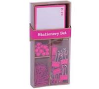 APLI Ensemble bureau Fluor – 25 punaises, 80 clips 28mm, 20 clips 19mm, 100 feuilles – Rose fluor
