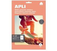 APLI Feuilles d'étiquettes polyester A4 10 feuilles blanc Inkjet résistantes aux intempéries